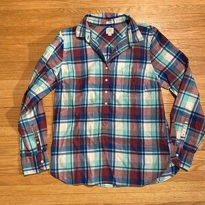 J. Crew Factory Perfect Fit Plaid Cotton Flannel Popover Top Comfy Size Medium